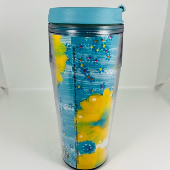 Starbucks Spring Floral Traveler Tumbler Acrylic Coffee Mug 2004 Yellow 16oz - Picture 2 of 8